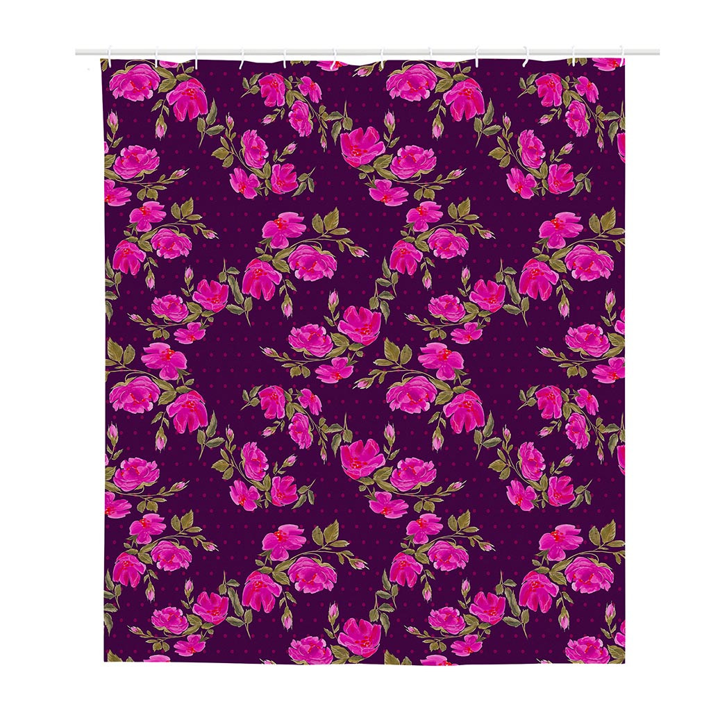 Purple Floral Flower Pattern Print Polyester Shower Curtain