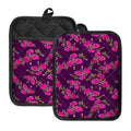 Purple Floral Flower Pattern Print Pot Holders With Pocket