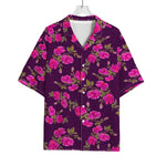 Purple Floral Flower Pattern Print Rayon Hawaiian Shirt