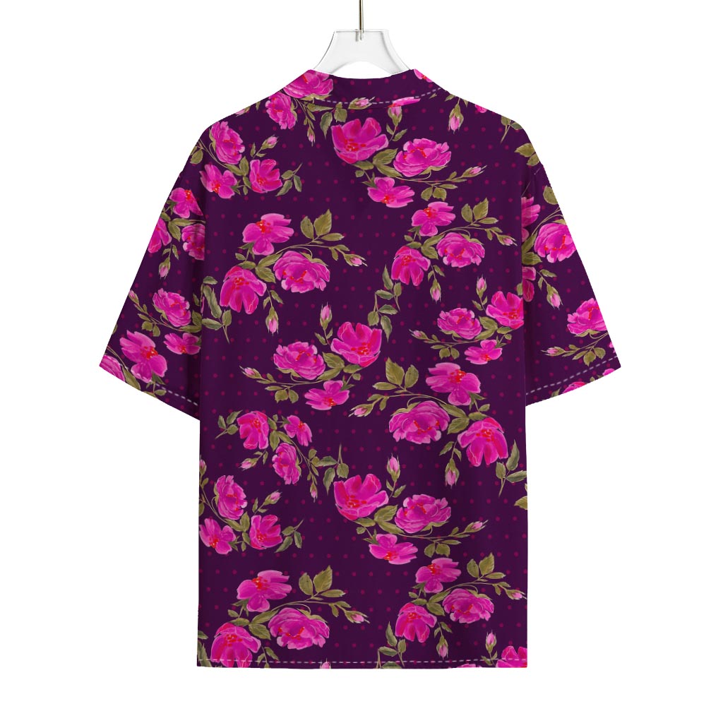 Purple Floral Flower Pattern Print Rayon Hawaiian Shirt