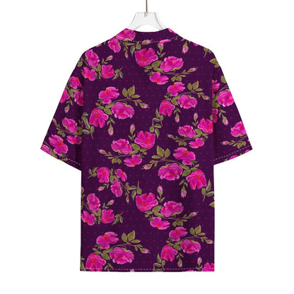 Purple Floral Flower Pattern Print Rayon Hawaiian Shirt