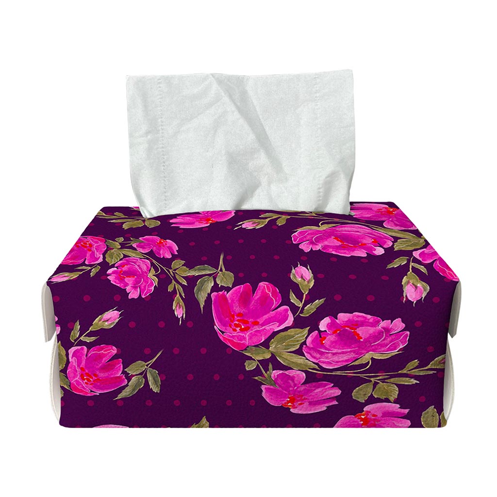 Purple Floral Flower Pattern Print Rectangle Tissue Box Cover