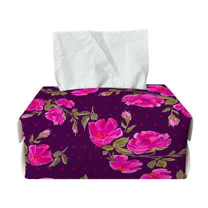 Purple Floral Flower Pattern Print Rectangle Tissue Box Cover