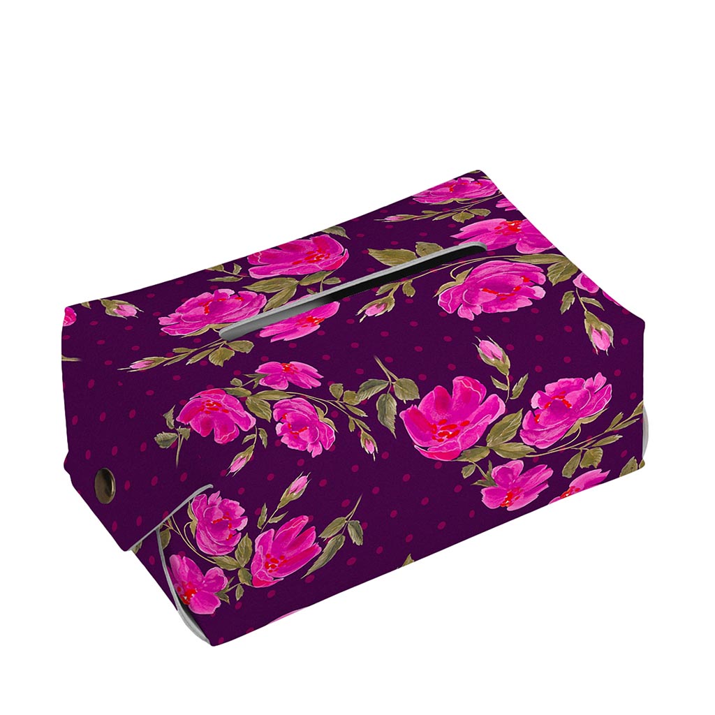 Purple Floral Flower Pattern Print Rectangle Tissue Box Cover