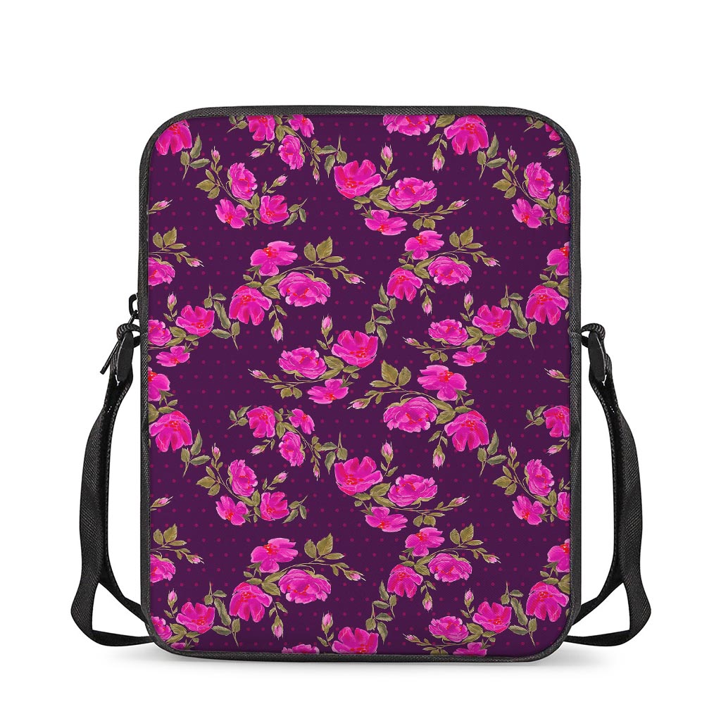 Purple Floral Flower Pattern Print Rectangular Crossbody Bag