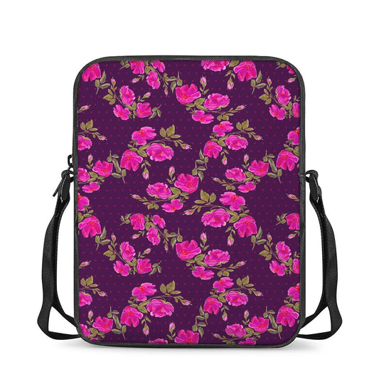 Purple Floral Flower Pattern Print Rectangular Crossbody Bag