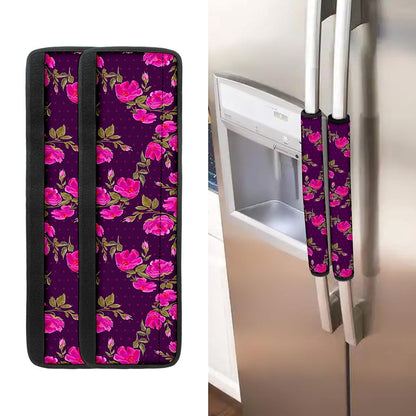 Purple Floral Flower Pattern Print Refrigerator Handle Covers