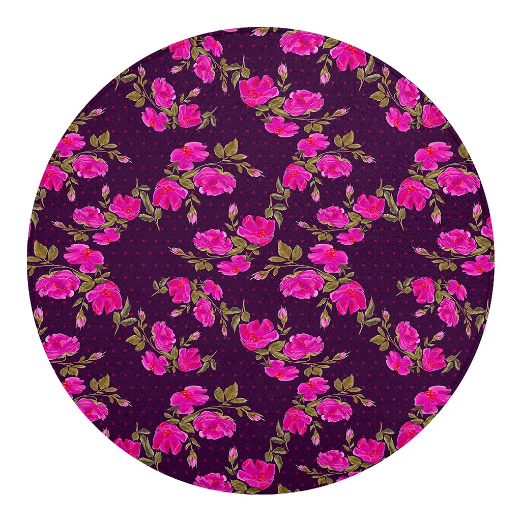 Purple Floral Flower Pattern Print Round Blanket