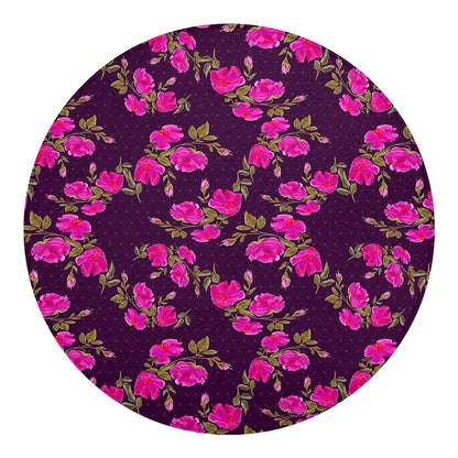 Purple Floral Flower Pattern Print Round Blanket