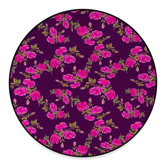 Purple Floral Flower Pattern Print Round Floor Mat