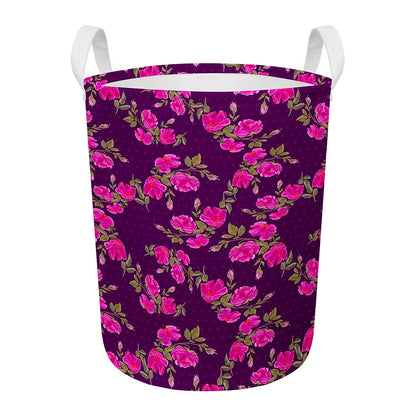 Purple Floral Flower Pattern Print Round Laundry Basket