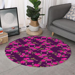 Purple Floral Flower Pattern Print Round Rug