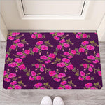 Purple Floral Flower Pattern Print Rubber Doormat