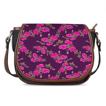 Purple Floral Flower Pattern Print Saddle Bag