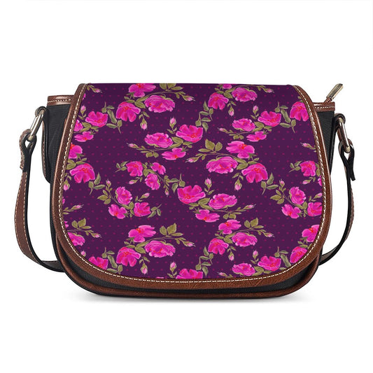 Purple Floral Flower Pattern Print Saddle Bag