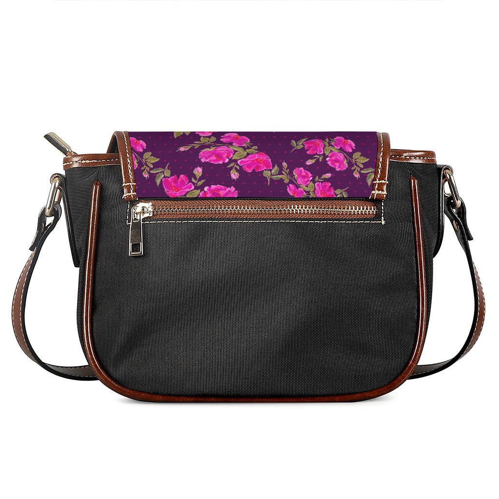 Purple Floral Flower Pattern Print Saddle Bag