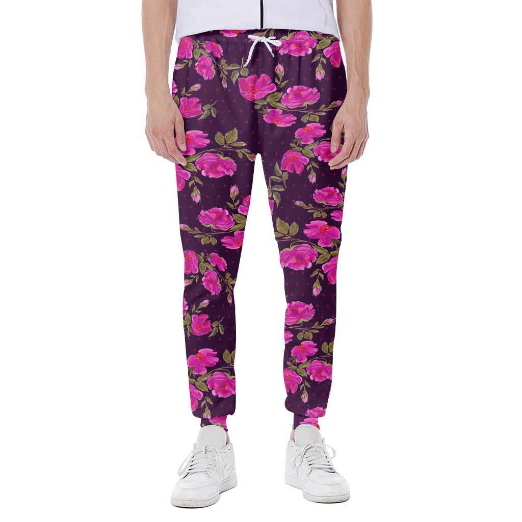 Purple Floral Flower Pattern Print Scuba Joggers