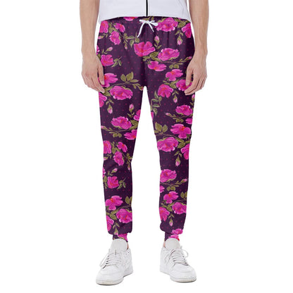Purple Floral Flower Pattern Print Scuba Joggers