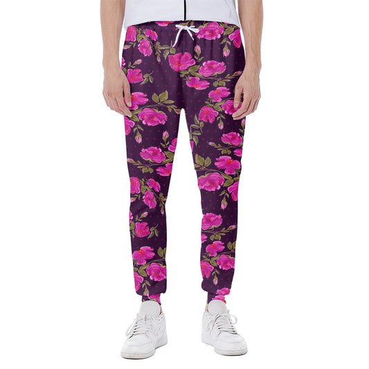 Purple Floral Flower Pattern Print Scuba Joggers