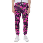 Purple Floral Flower Pattern Print Scuba Joggers