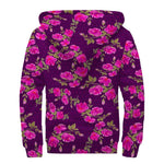 Purple Floral Flower Pattern Print Sherpa Lined Zip Up Hoodie