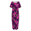 Purple Floral Flower Pattern Print Short Sleeve Long Nightdress