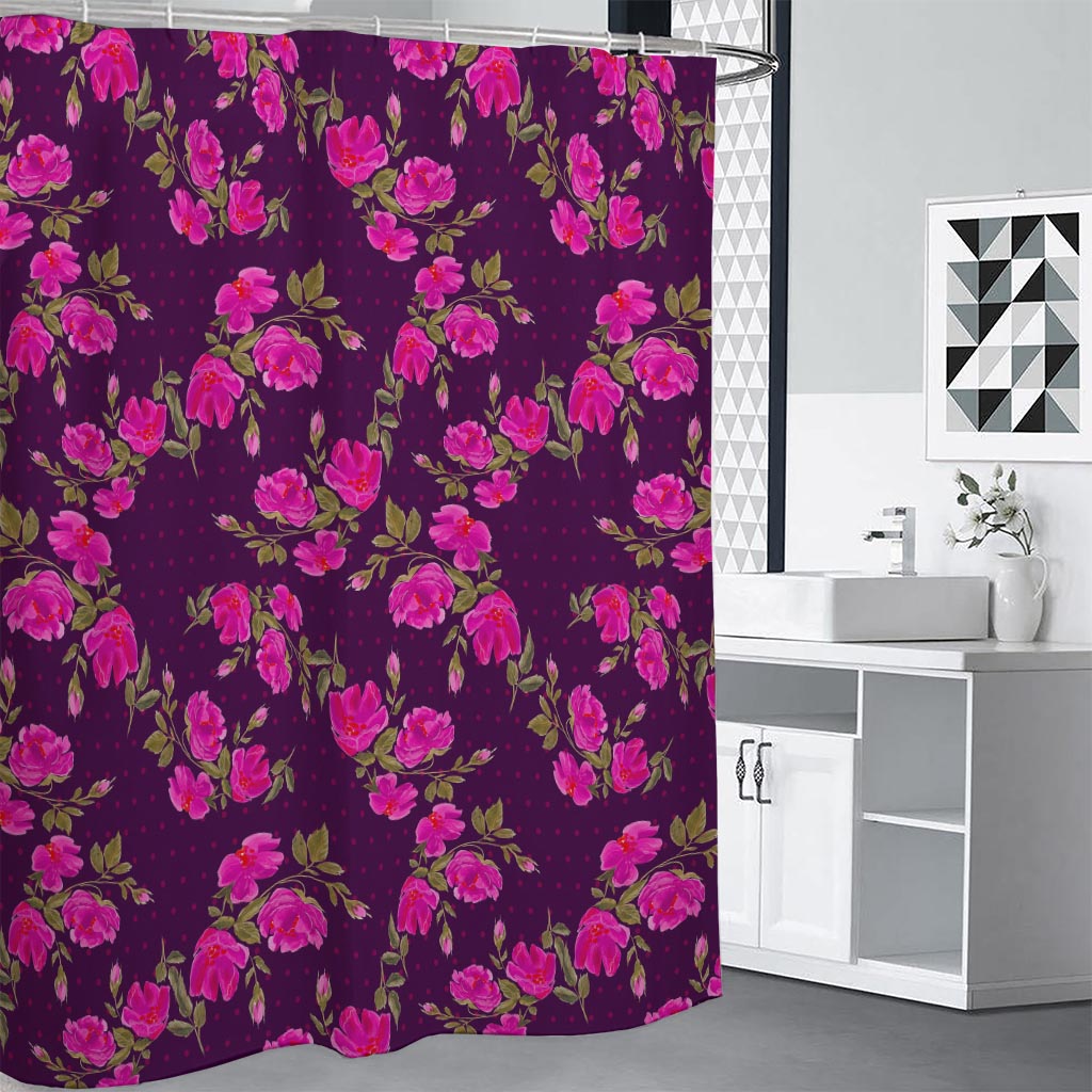 Purple Floral Flower Pattern Print Shower Curtain