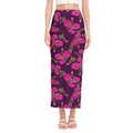 Purple Floral Flower Pattern Print Side Slit Maxi Skirt
