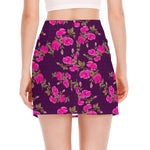 Purple Floral Flower Pattern Print Side Slit Mini Skirt