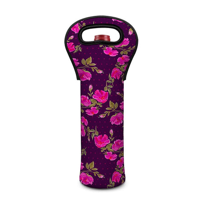 Purple Floral Flower Pattern Print Single Neoprene Wine Tote