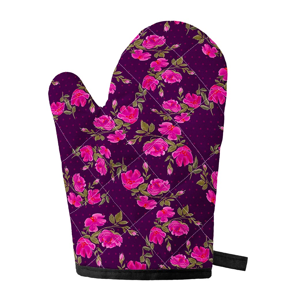 Purple Floral Flower Pattern Print Single Oven Mitt