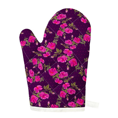 Purple Floral Flower Pattern Print Single Oven Mitt