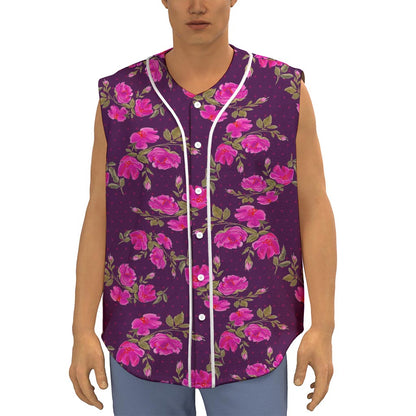 Purple Floral Flower Pattern Print Sleeveless Baseball Jersey