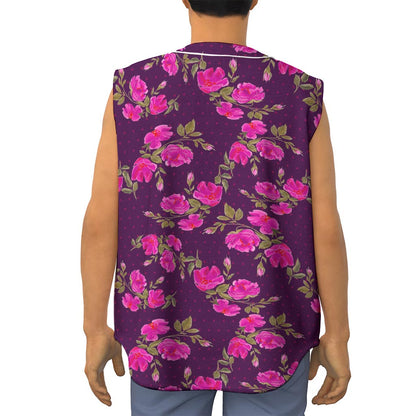 Purple Floral Flower Pattern Print Sleeveless Baseball Jersey