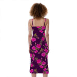 Purple Floral Flower Pattern Print Slim Fit Midi Cami Dress