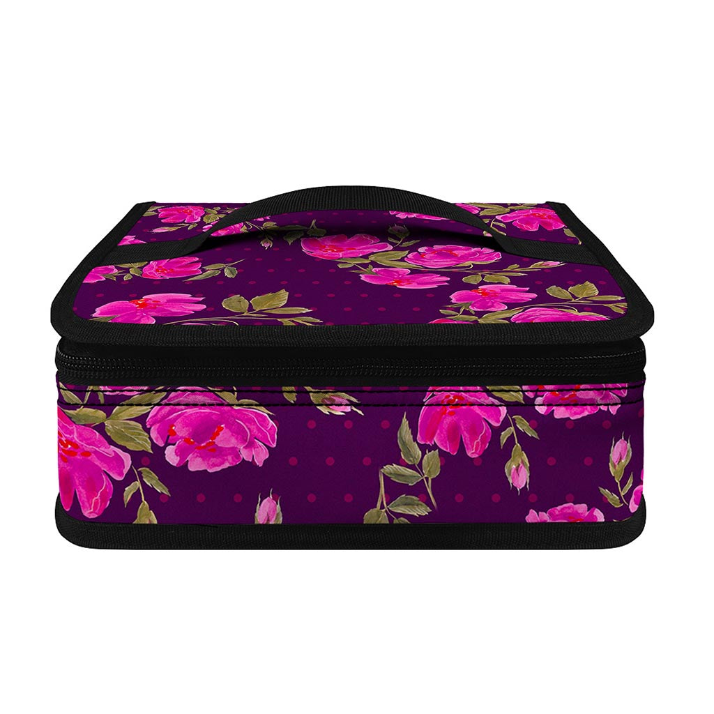 Purple Floral Flower Pattern Print Small Lunch Bag