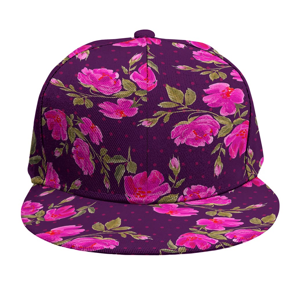 Purple Floral Flower Pattern Print Snapback Cap