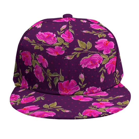 Purple Floral Flower Pattern Print Snapback Cap