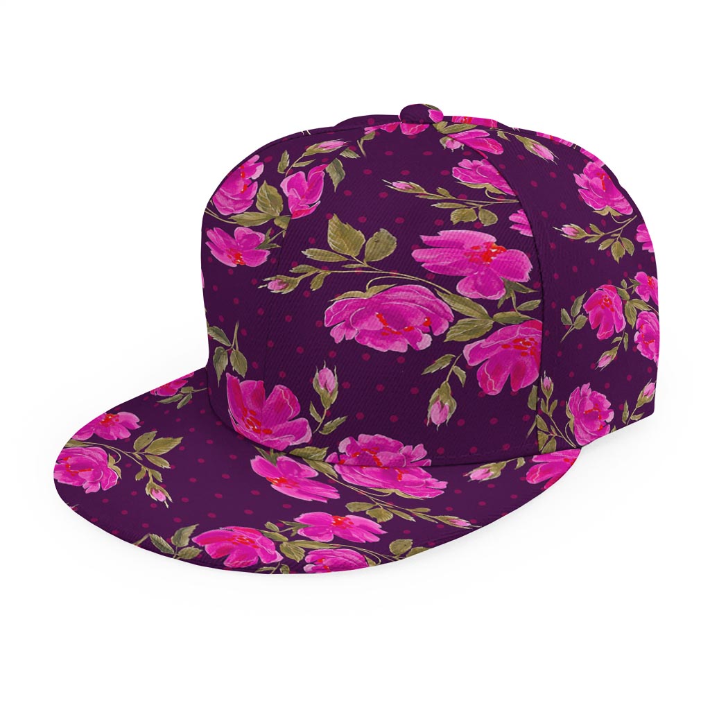 Purple Floral Flower Pattern Print Snapback Cap