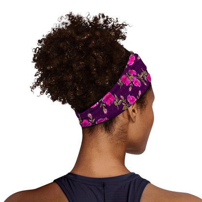 Purple Floral Flower Pattern Print Sports Headband