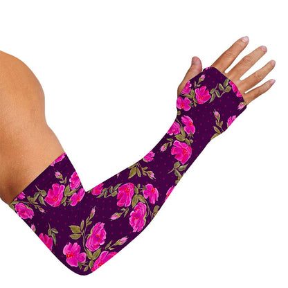 Purple Floral Flower Pattern Print Sun Protection Arm Sleeves