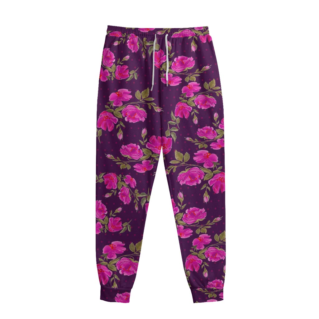 Purple Floral Flower Pattern Print Sweatpants