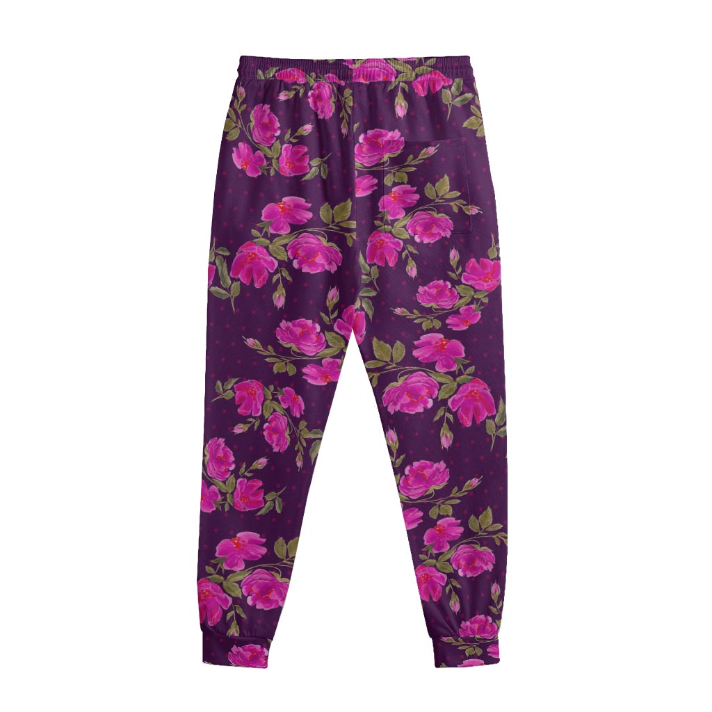 Purple Floral Flower Pattern Print Sweatpants