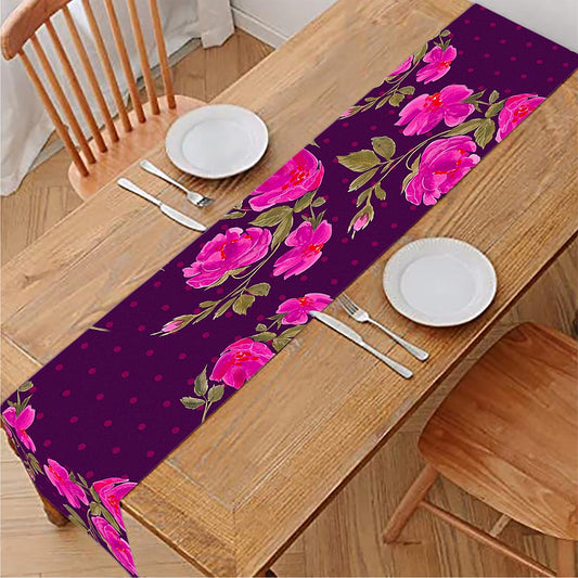 Purple Floral Flower Pattern Print Table Runner
