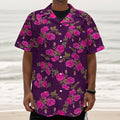 Purple Floral Flower Pattern Print Textured Short Sleeve Shirt