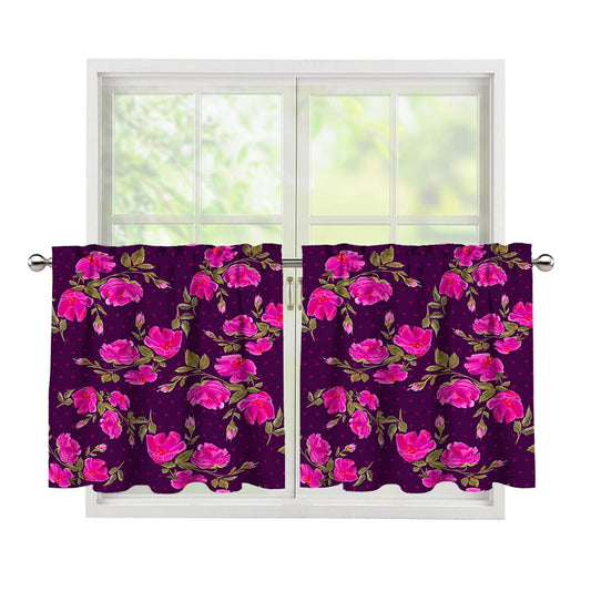 Purple Floral Flower Pattern Print Tier Curtains