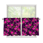 Purple Floral Flower Pattern Print Tier Curtains