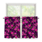 Purple Floral Flower Pattern Print Tier Curtains