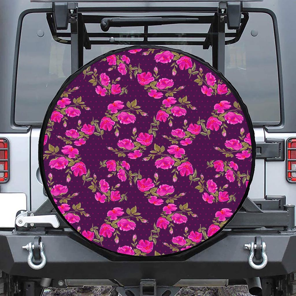 Purple Floral Flower Pattern Print Tire Cover