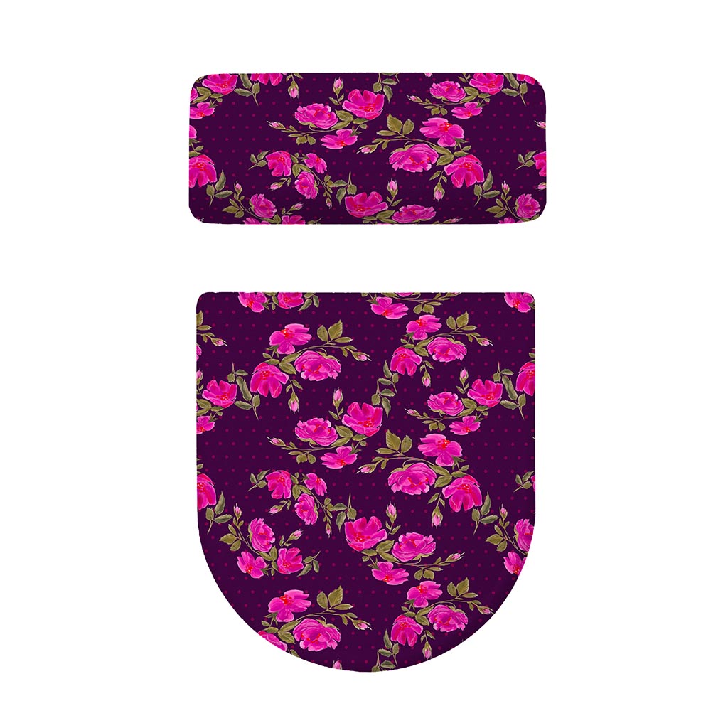 Purple Floral Flower Pattern Print Toilet Lid And Tank Cover Set